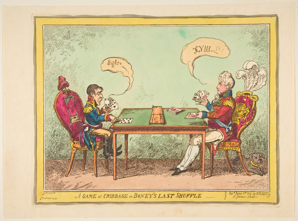 Detail of A Game of Cribbage or Boney's Last Shuffle, June 6, 1814 by George Cruikshank