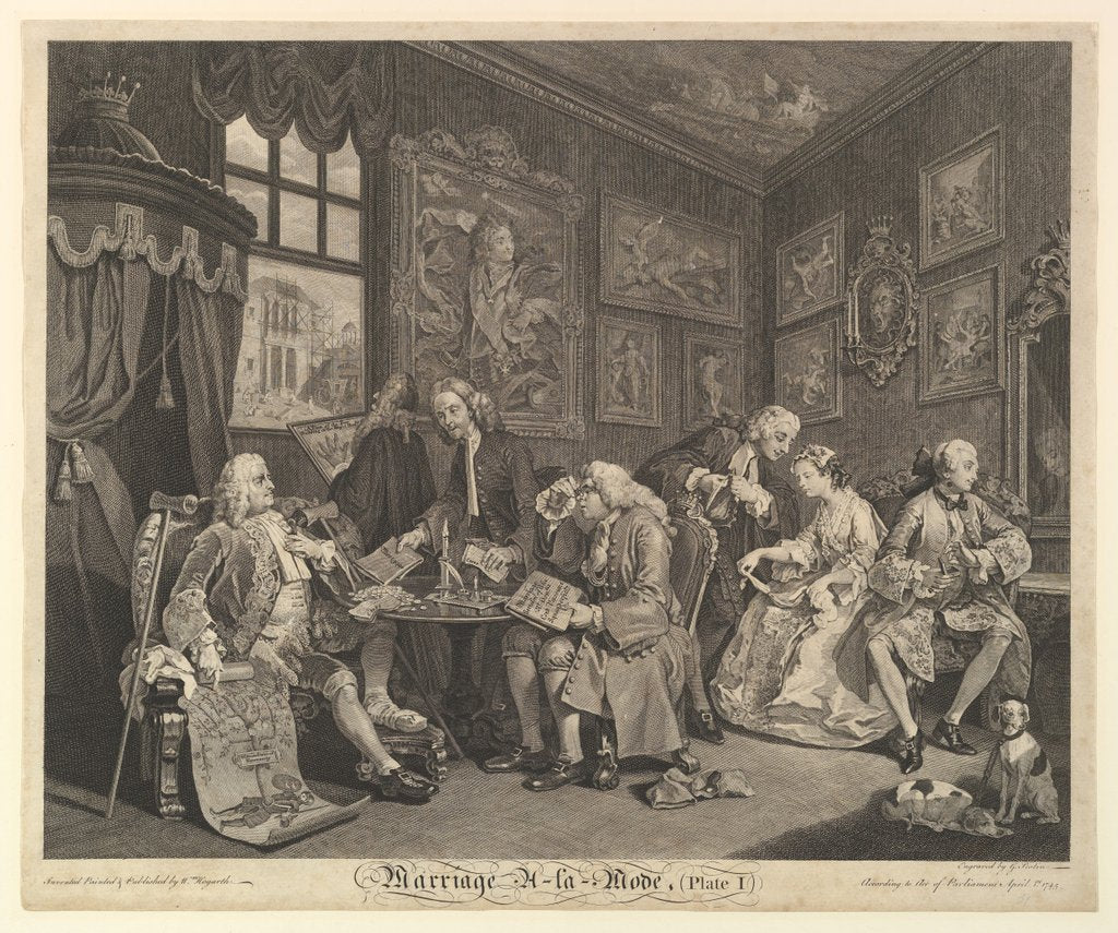 Detail of Marriage A-la-Mode, Plate I, April 1, 1745 by Gérard Jean-Baptiste Scotin