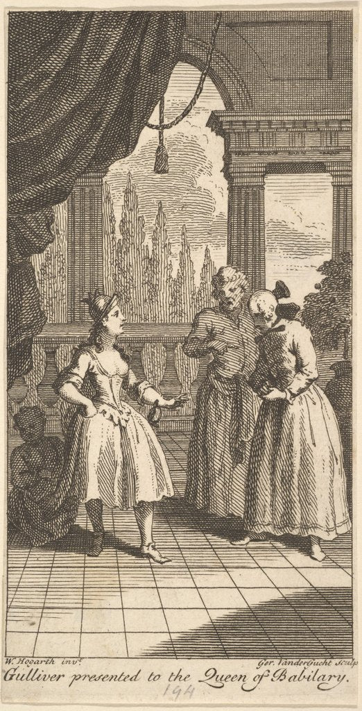 Detail of Gulliver Presented to the Queen of Babilary, Frontispiece to 'The Travels of Mr. …, February 1730 by Gerard Vandergucht