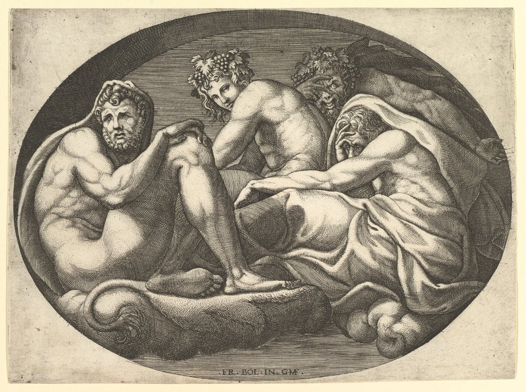 Detail of Hercules, Bacchus, Pan, and Saturn, from a series of eight compositions after Francesco P…, 1560s by Giorgio Ghisi