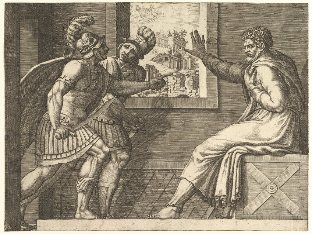 Detail of Caius Marius in Prison, two Cimbrian soldiers entering his cell, 1560-69 by Giorgio Ghisi