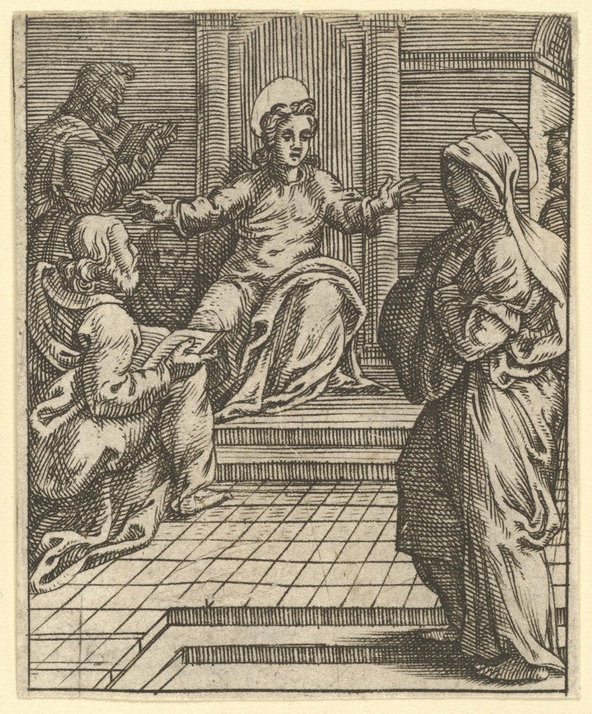 Detail of The Virgin of Sorrows: Christ Disputing with the Doctors; one of nine surrounding compa…, by 1575 by Giorgio Ghisi