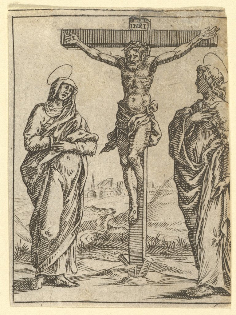 Detail of The Virgin of Sorrows: The Crucifixion; one of nine surrounding compartments from the V…, by 1575 by Giorgio Ghisi