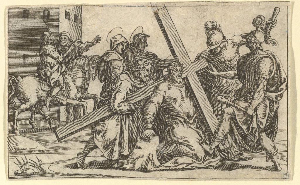 Detail of The Virgin of Sorrows: Christ Bearing the Cross; one of nine surrounding compartments f…, by 1575 by Giorgio Ghisi