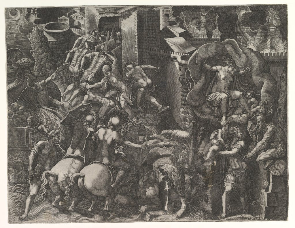 Detail of The Fall of Troy and Escape of Aeneas, mid-1540's by Giorgio Ghisi