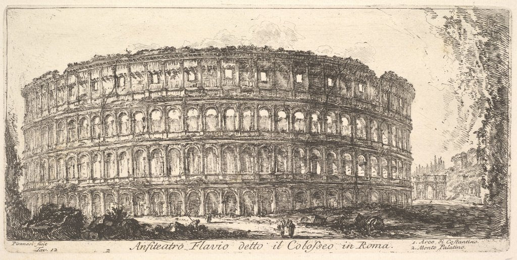Detail of Plate 12: Flavian Amphitheater, called the Colosseum. 1. Arch of Constantine. 2. Palat…, ca. 1748 by Giovanni Battista Piranesi