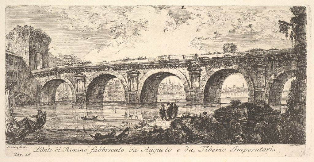 Detail of Plate 16: The Bridge at Rimini built by the Emperors Augustus and Tiberiu by Giovanni Battista Piranesi