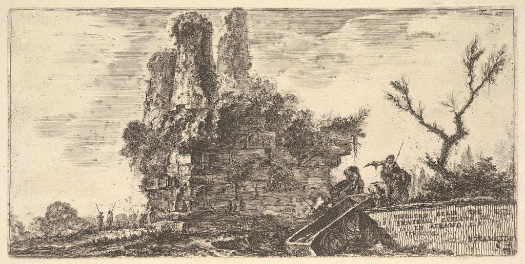 Detail of Plate 27: Tomb of the three Curiatii brothers in Alban by Giovanni Battista Piranesi