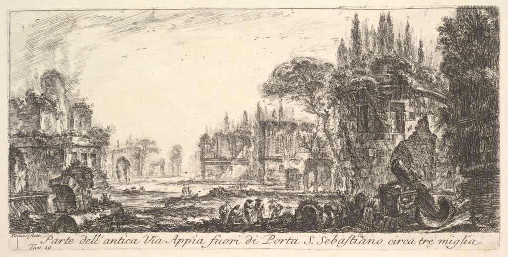 Detail of Plate 19: Part of the ancient Appian Way about three miles outside Porta S. Sebastiano…, ca. 1748 by Giovanni Battista Piranesi