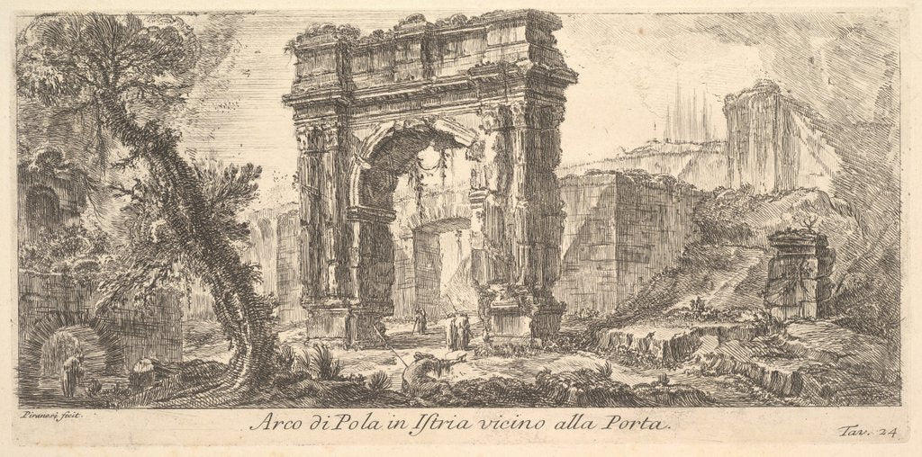 Detail of Plate 24: Arch of Pola in Istria near the Gat by Giovanni Battista Piranesi
