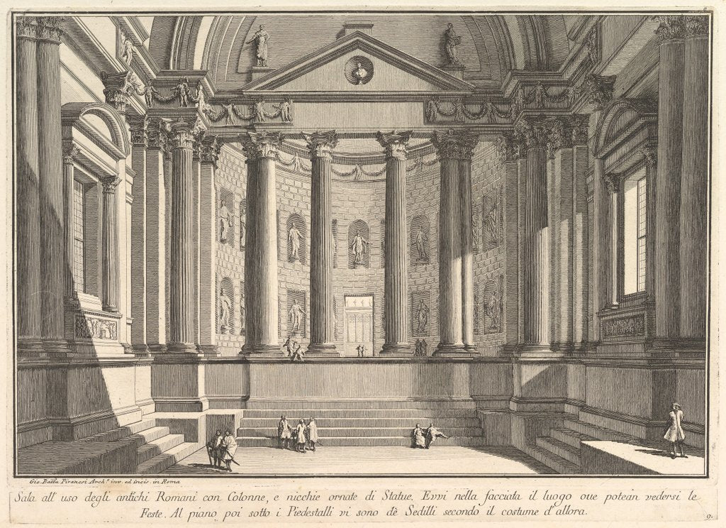 Detail of Colonnaded hall according to the custom of the ancient Romans, and niches adorned with…, ca. 1750 by Giovanni Battista Piranesi