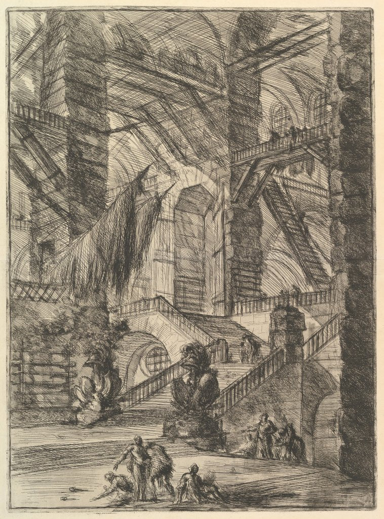 Detail of The Staircase with Trophies, from Carceri d'invenzione, ca. 1749-50 by Giovanni Battista Piranesi