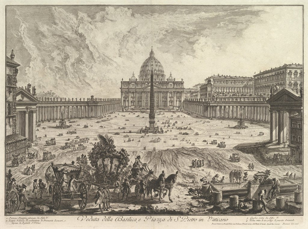 Detail of View of St. Peter's Basilica and Piazza in the Vatican, from Vedute di Rom by Giovanni Battista Piranesi