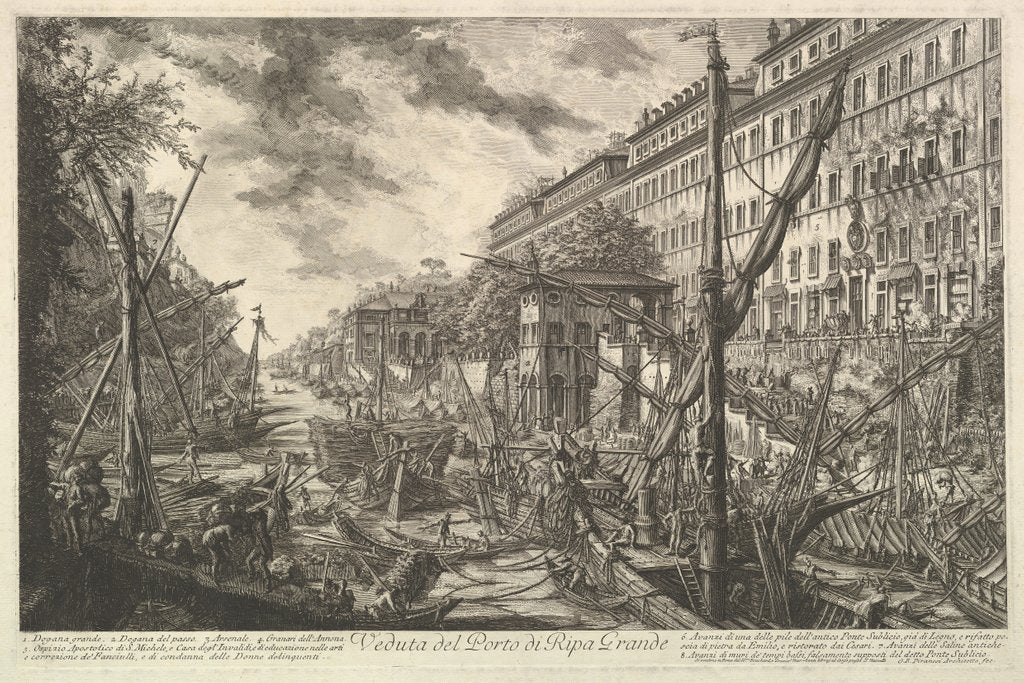 Detail of View of the Port of Ripa Grande, from Vedute di Roma, ca. 1753 by Giovanni Battista Piranesi