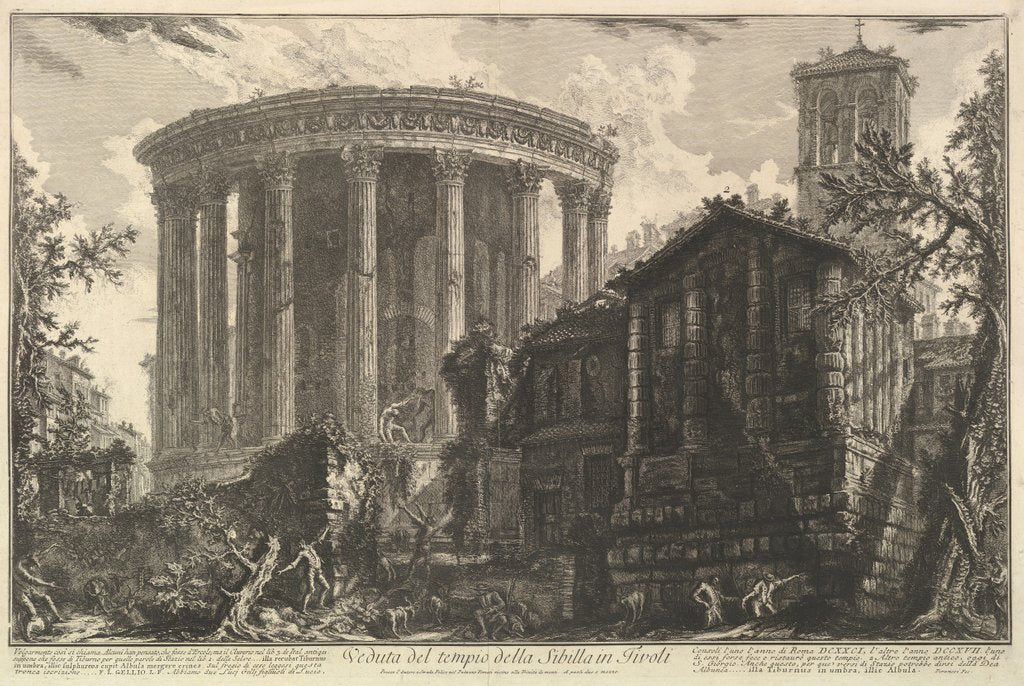 Detail of View of the Temple of the Temple of the Sibyl at Tivoli, from Vedute di Rom by Giovanni Battista Piranesi