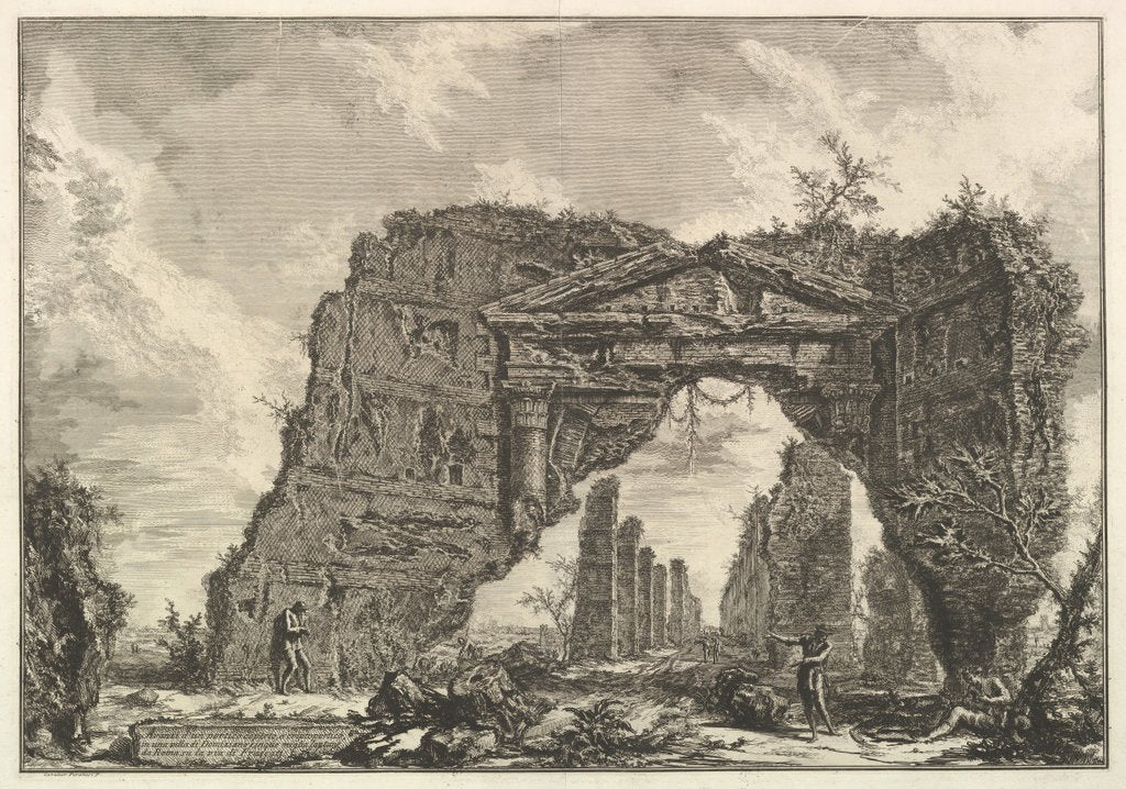 Detail of Remains of a covered portico, or a cryptoportiucus, in a villa of Domitian, five miles…, ca. 1766 by Giovanni Battista Piranesi