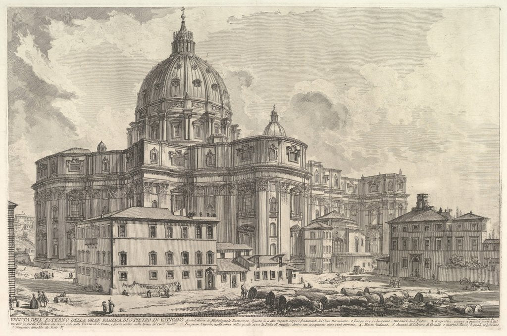 Detail of View of the exterior of St. Peter's Basilica in the Vatican, from Vedute di Rom by Giovanni Battista Piranesi
