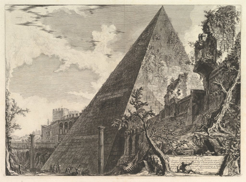 Detail of The Pyramid of Gaius Cestius, from Vedute di Roma, ca. 1756 by Giovanni Battista Piranesi