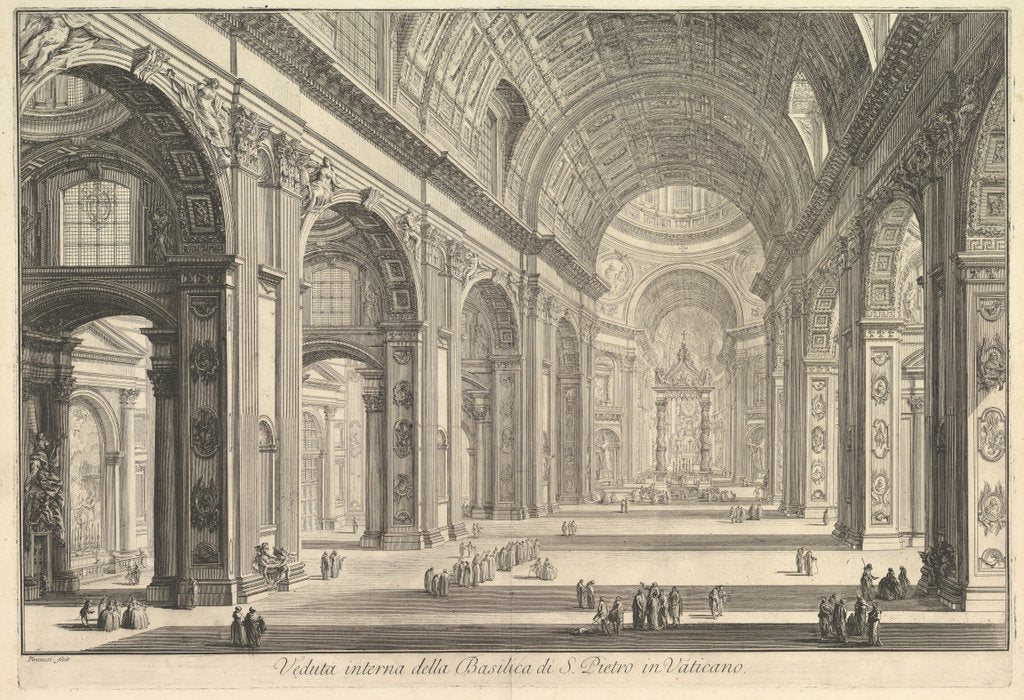 Detail of Interior view of St. Peter's Basilica in the Vatican, from Vedute di Roma, ca. 1748 by Giovanni Battista Piranesi