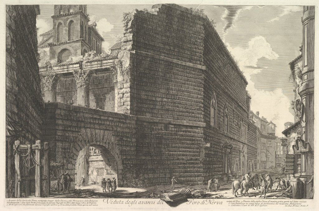 Detail of Veduta degli avanzi del Foro di Nerva, l'arcade et la muraill by Giovanni Battista Piranesi