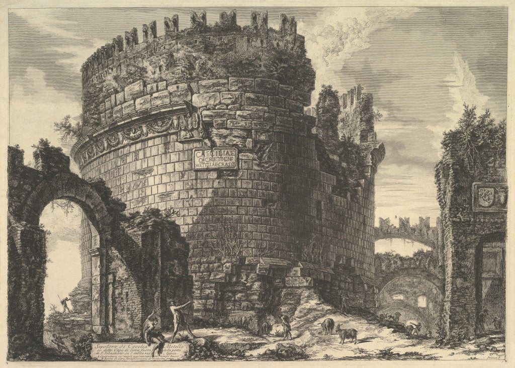 Detail of The tomb of Caecilia Metella, from Vedute di Roma, ca. 1762 by Giovanni Battista Piranesi