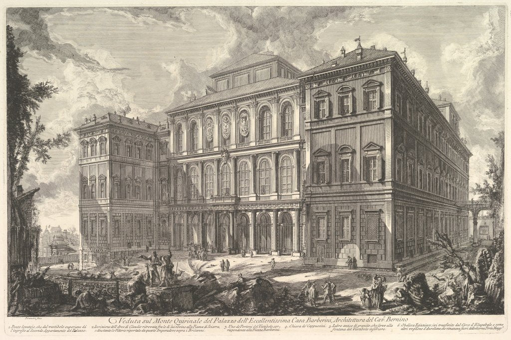 Detail of View of the palace of the illustrious Barberini family on the Quirinal Hill, desi…, ca. 1750-1759 by Giovanni Battista Piranesi