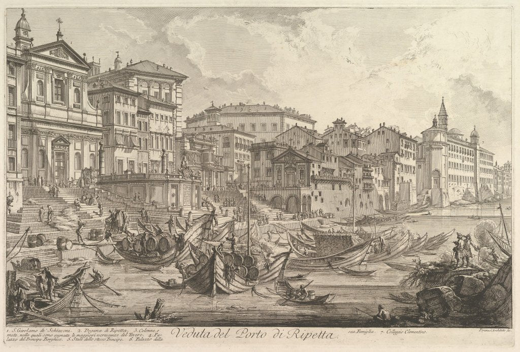 Detail of The smaller harbor, called the Porto di Ripetta, ca. 1753 by Giovanni Battista Piranesi