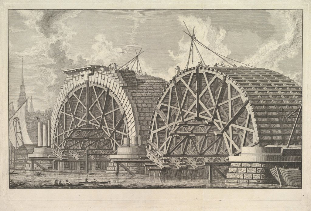 Detail of A view of part of the intended Bridge at Blackfriars, London, ca. 1764 by Giovanni Battista Piranesi