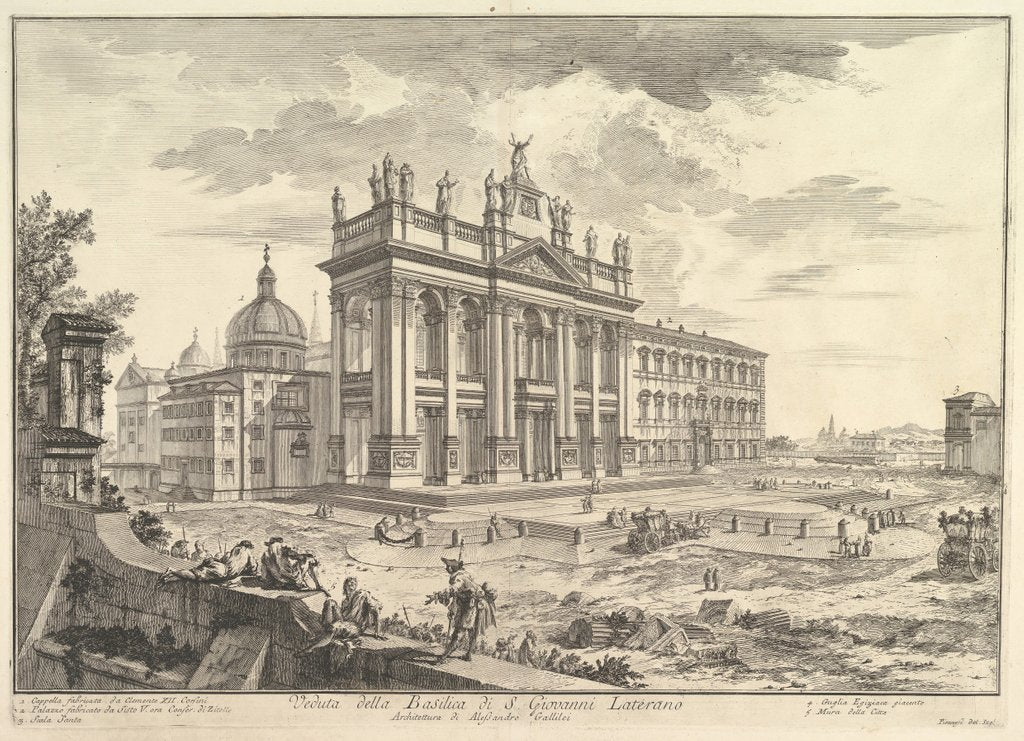 Detail of S. Giovanni in Laterano, main façade, with Palace and Scala Santa on the righ by Giovanni Battista Piranesi