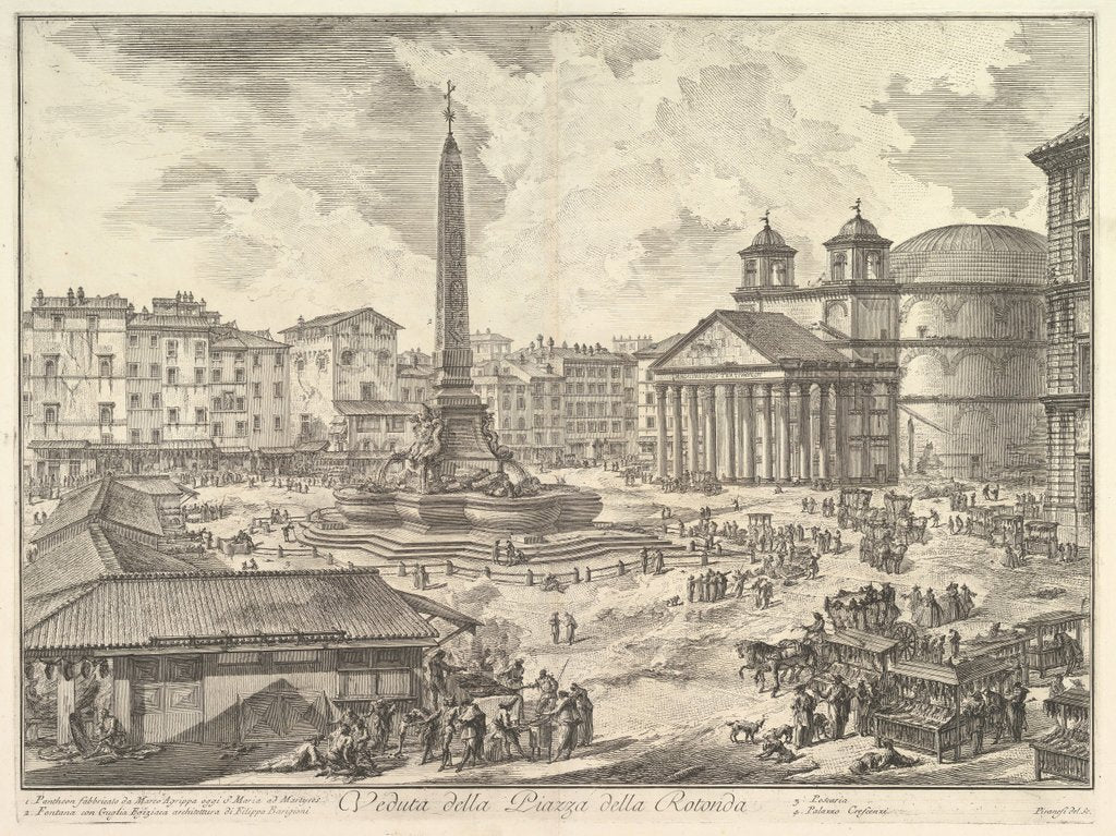 Detail of The Piazza della Rotonda, with the Pantheon and Obelis by Giovanni Battista Piranesi