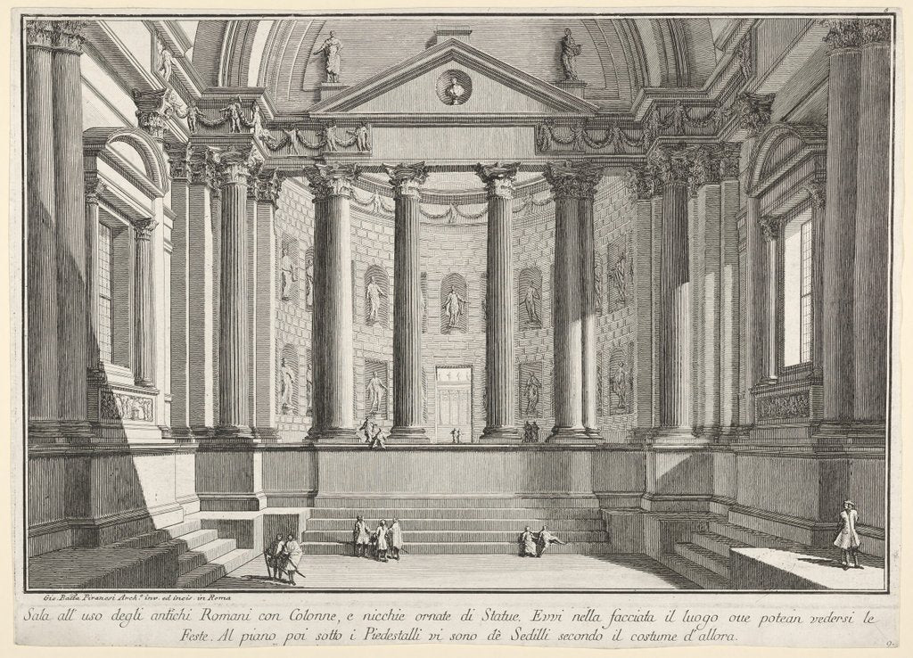 Detail of Plate 9: 'Colonnaded hall according to the custom of the ancient Romans, and niches adorne…, 1743 by Giovanni Battista Piranesi
