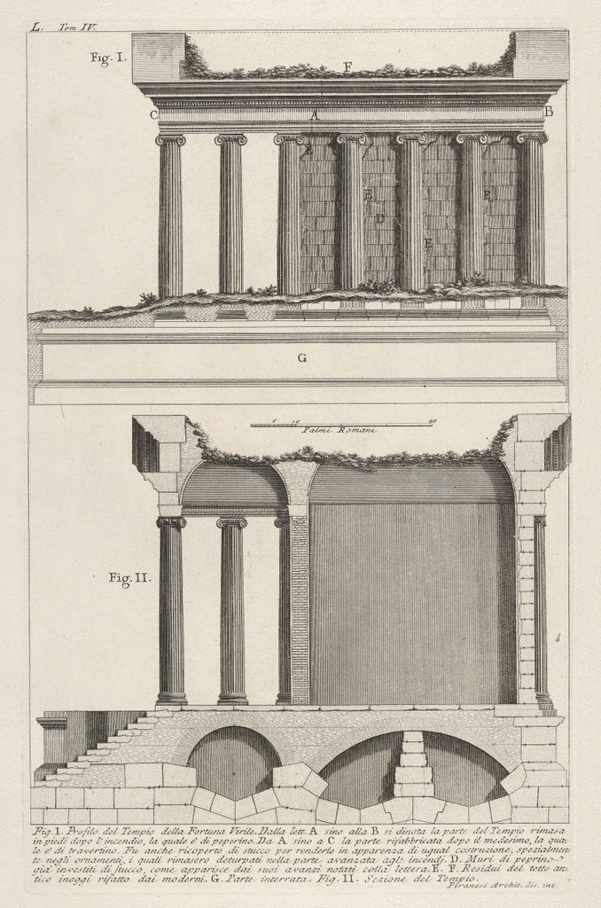 Detail of Profile of the Temple of Fortuna Virilis, and se…, 1756 by Giovanni Battista Piranesi