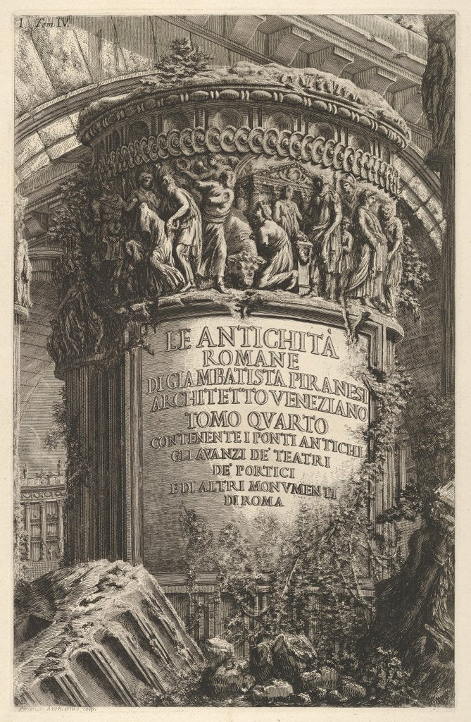 Detail of Title page: volume IV, 'The Antiquities of Rome by Giambatista Piranesi, Venetian Architec…, 1756 by Giovanni Battista Piranesi