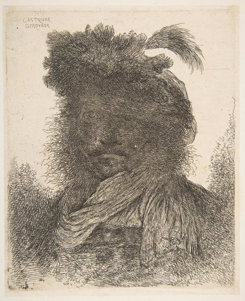 Detail of Head of a man in shadow turned slightly to the left, from the series of 'Large Or…, ca. 1645-1650 by Giovanni Benedetto Castiglione