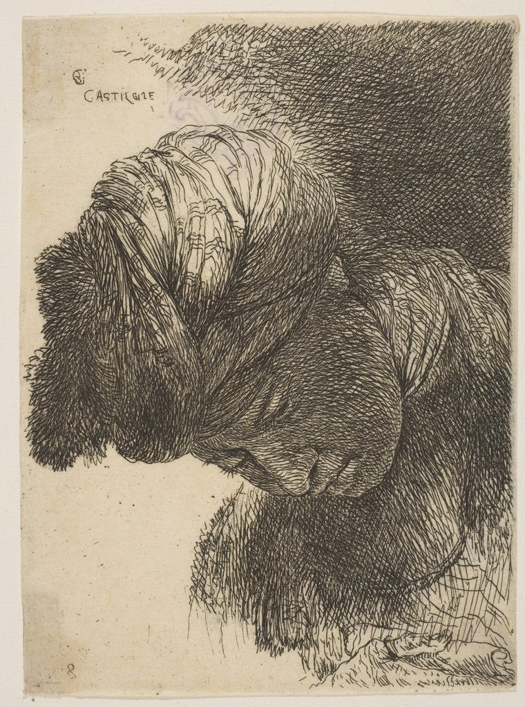 Detail of Young man with his head lowered, wearing a turban, facing left, from the series o…, ca. 1645-1650 by Giovanni Benedetto Castiglione