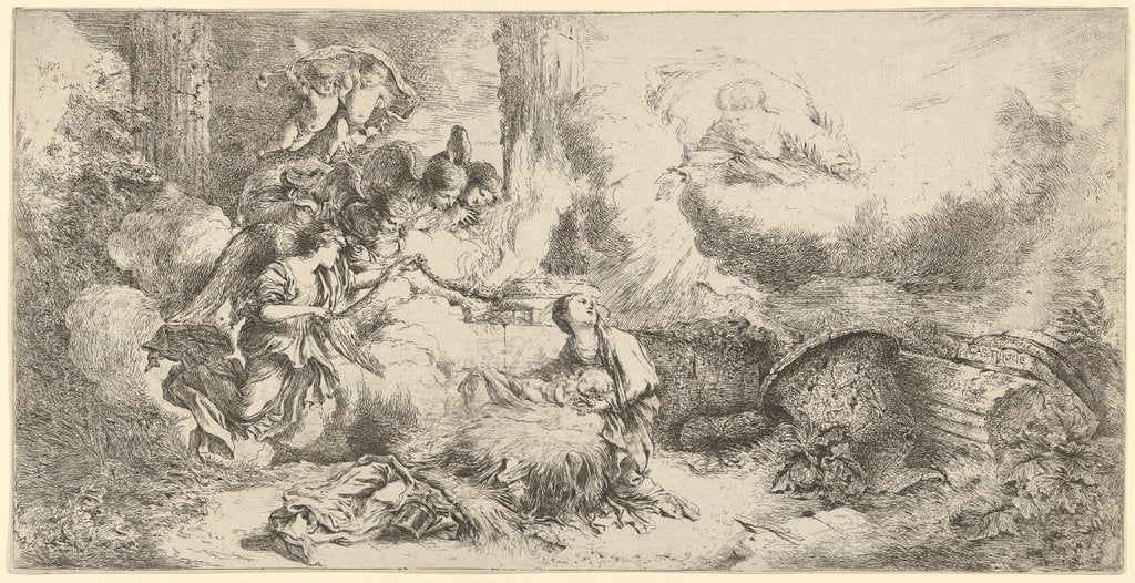 Detail of Nativity with God the Father and angels, ca. 1647-50 by Giovanni Benedetto Castiglione