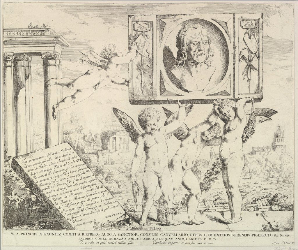 Detail of Title page: Homage to Mantegna, from 'The Story of Saints James and Christopher in the Ere…, 1776 by David Giovanni