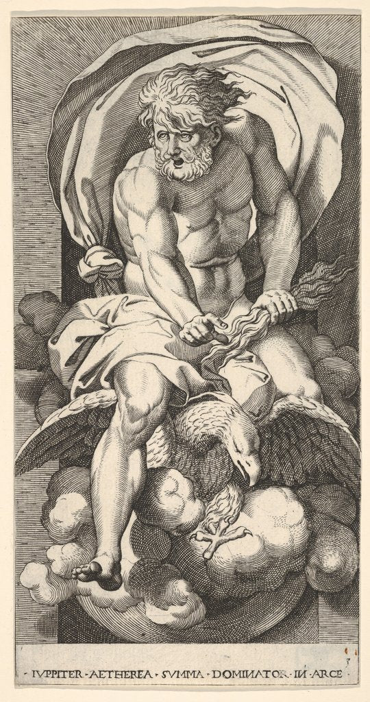 Detail of Plate 3: Jupiter emerging from a niche, riding an eagle and holding a thunderbolt in his l…, 1526 by Giovanni Jacopo Caraglio