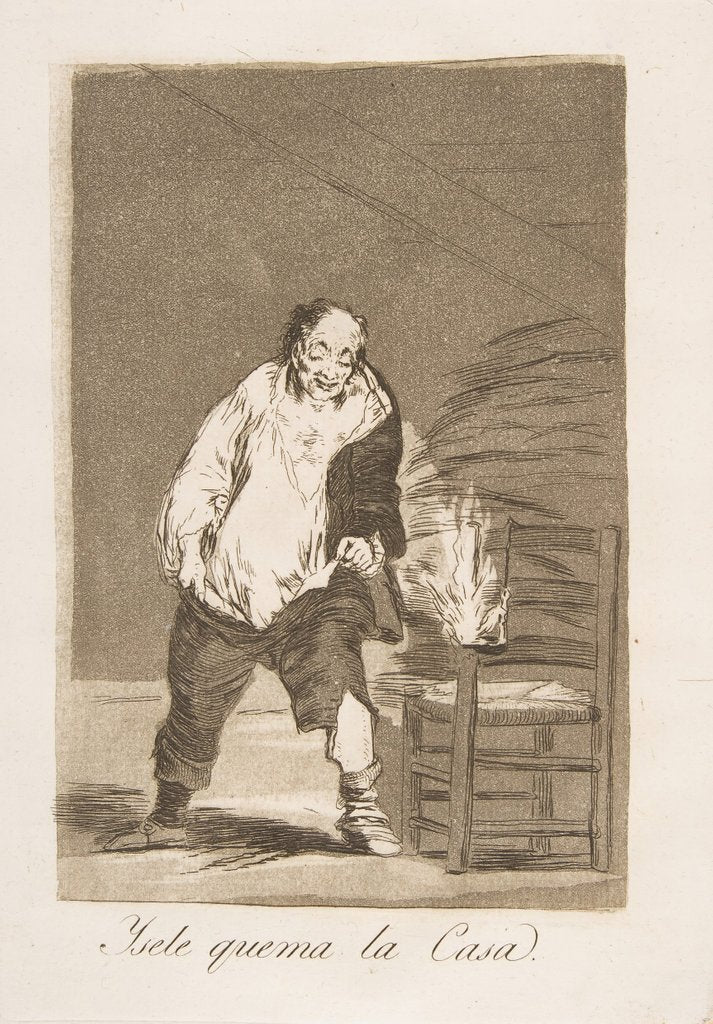 Detail of Plate 18 from 'Los Caprichos':And his house is on fire, 1799 by Francisco Goya