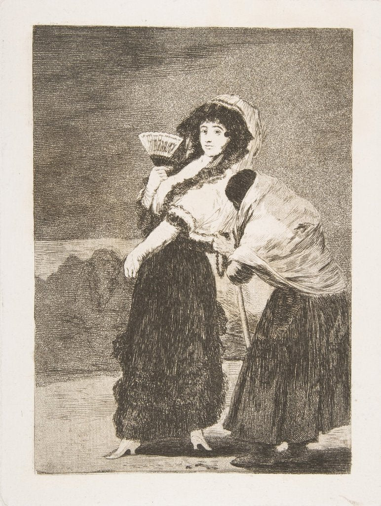 Detail of Plate 16 from 'Los Caprichos':For heaven's sake: and it was her mothe by Francisco Goya