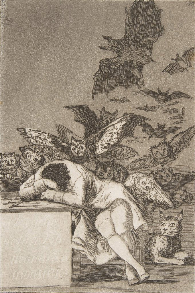 Detail of Plate 43 from 'Los Caprichos': The sleep of reason produces monster by Francisco Goya