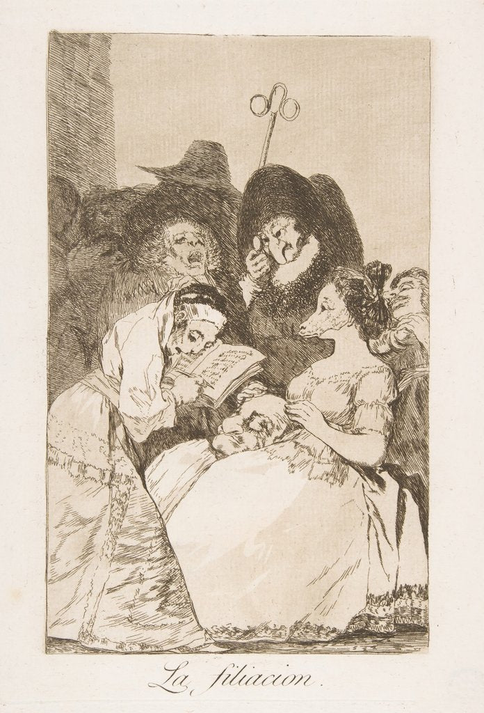 Detail of Plate 57 from 'Los Caprichos':The filiation, 1799 by Francisco Goya