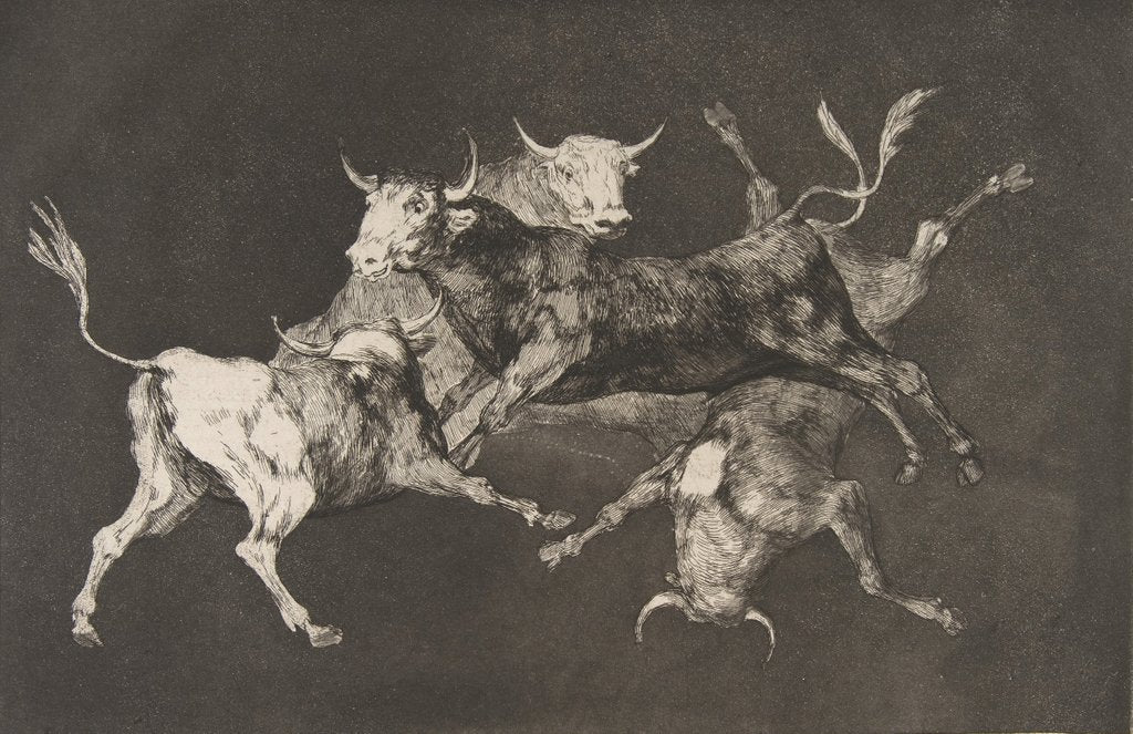 Detail of Plate D from the 'Disparates': Fools-'or Little Bulls' - fo…, ca. 1816-23 by Francisco Goya