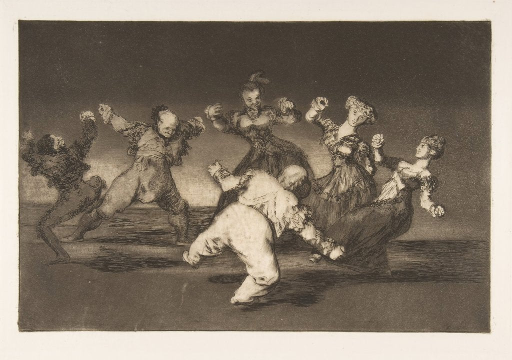 Detail of Plate 12 from the 'Disparates': If Marion will dance, then she has…, ca. 1816-23 by Francisco Goya