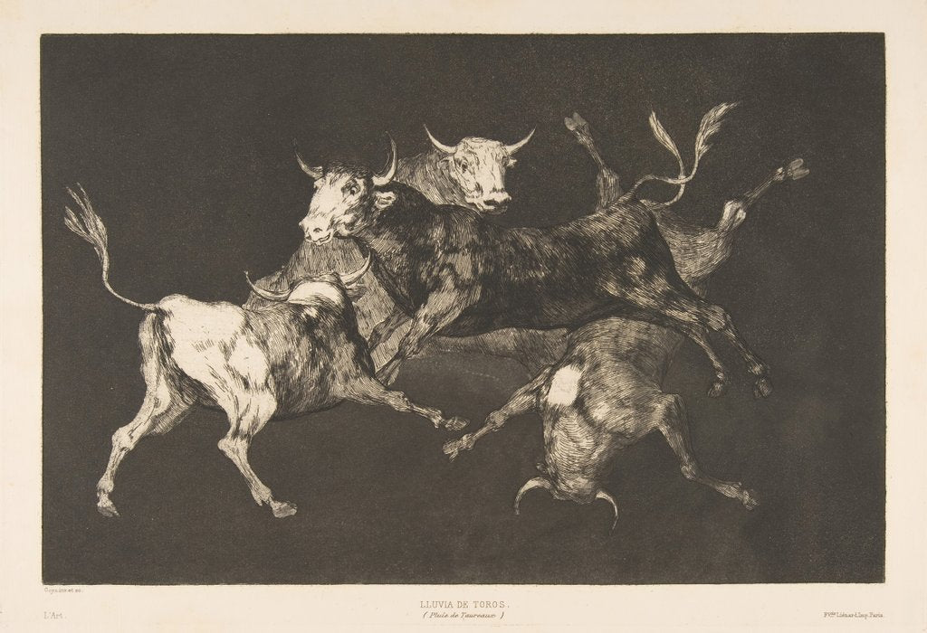 Detail of Plate D from the 'Disparates': Fools-'or Little Bulls' - folly, ca. 1816-23 by Francisco Goya