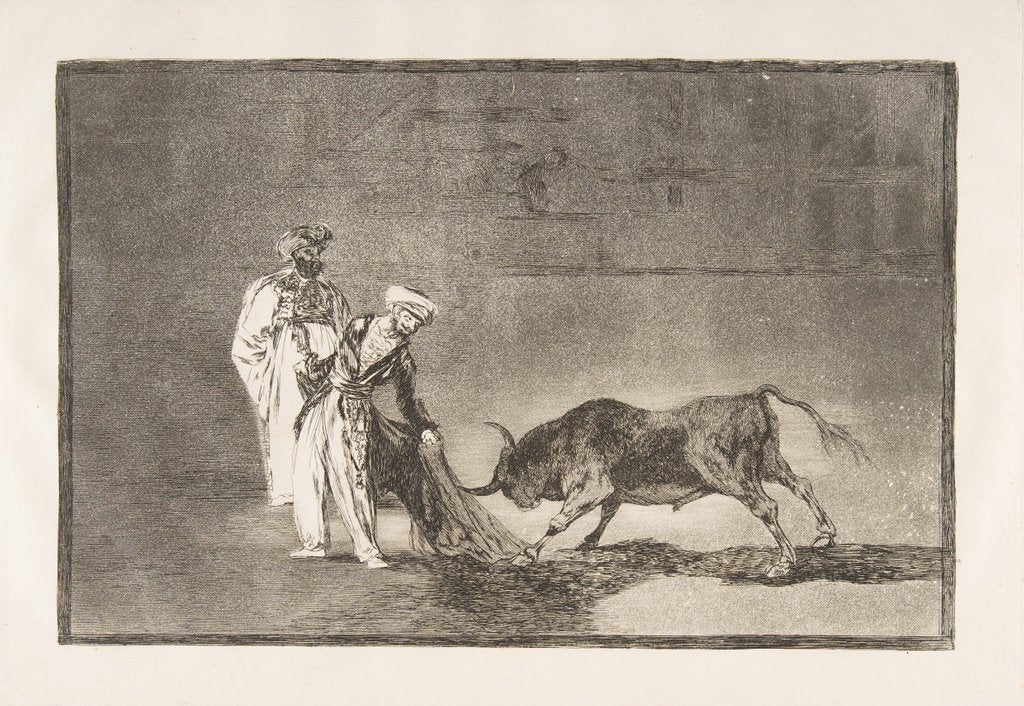 Detail of Plate 6 from 'The Tauromaquia':The Moors make a different play in the ring calling the bul…, 1816 by Francisco Goya
