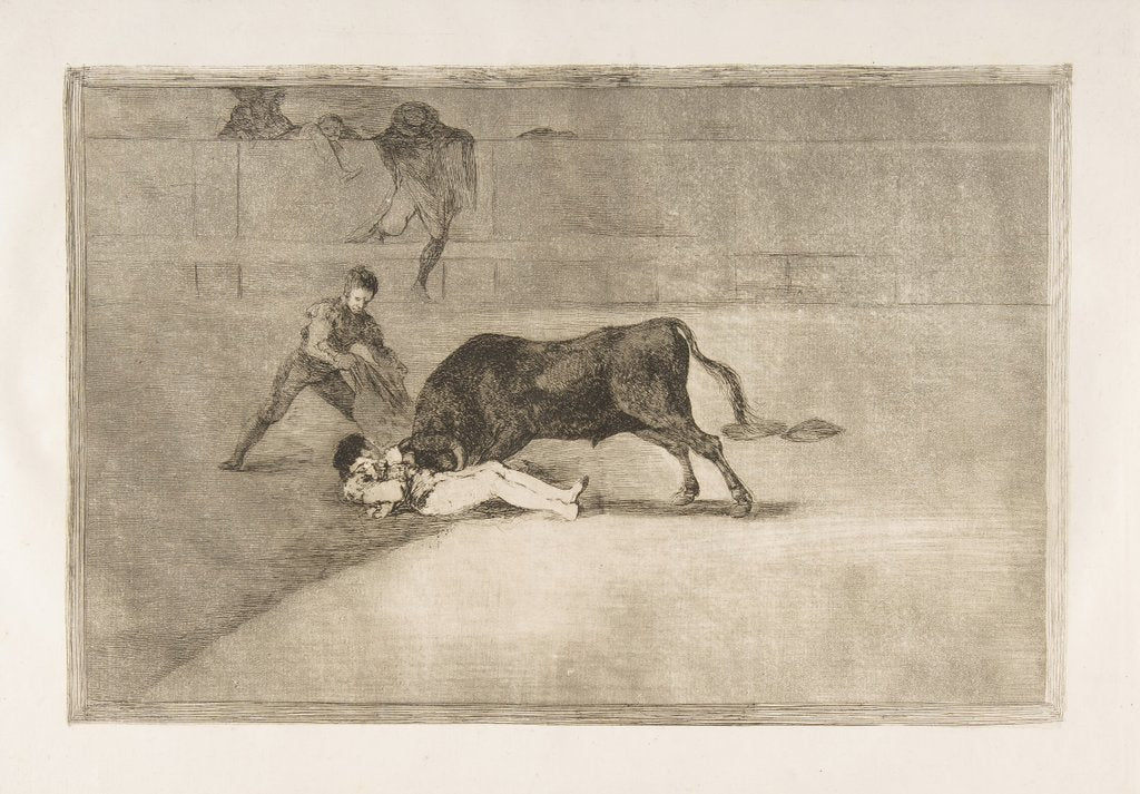 Detail of Plate 33 from the 'Tauromaquia': The unlucky death of Pepe Illo in the ring at Madrid., 1816 by Francisco Goya