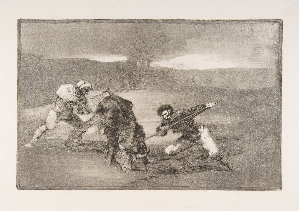 Detail of Plate 2 of the 'Tauromaquia': Another way of hunting on foot, 1816 by Francisco Goya