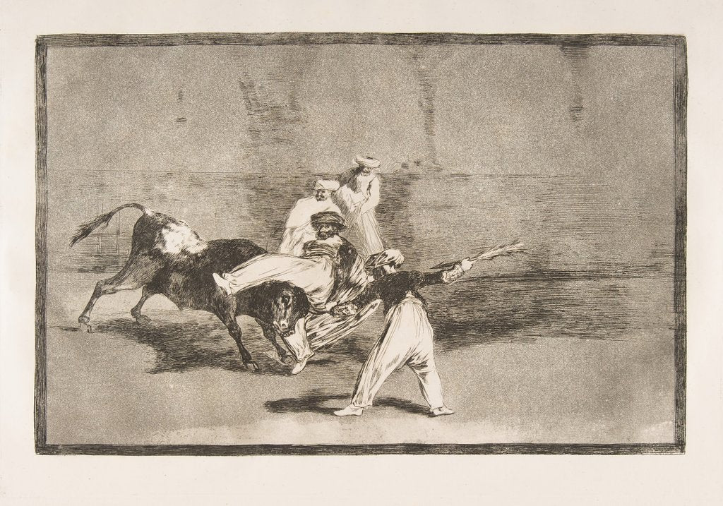 Detail of Plate 8 of the'Tauromaquia': A Moor caught by the bull in the ring, 1816 by Francisco Goya