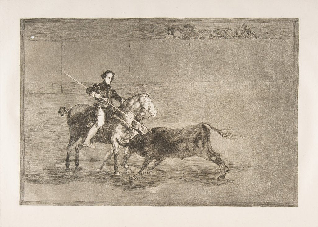 Detail of Plate 22 from the 'Tauromaquia':Manly courage of the celebrated Pajuelera in [the ring] at…, 1816 by Francisco Goya